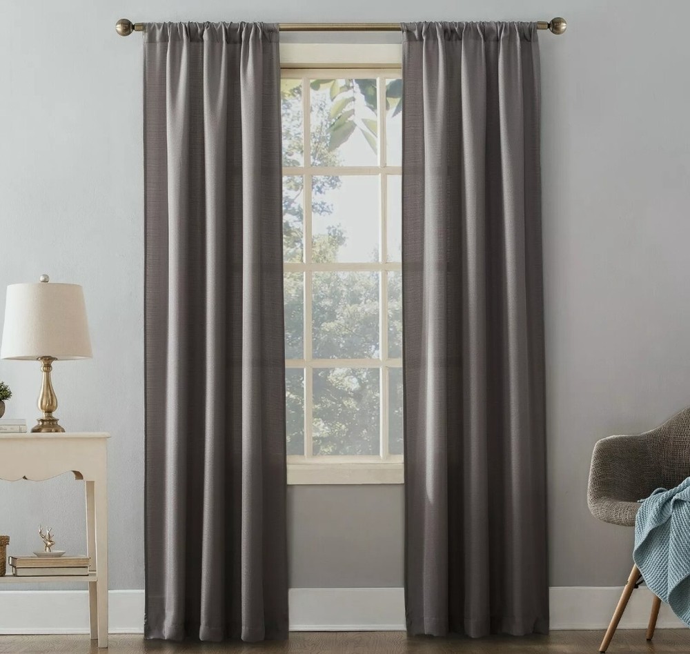 38"x63" Gray Textured Curtain Panel, Solid Rod Pocket, Mainstays