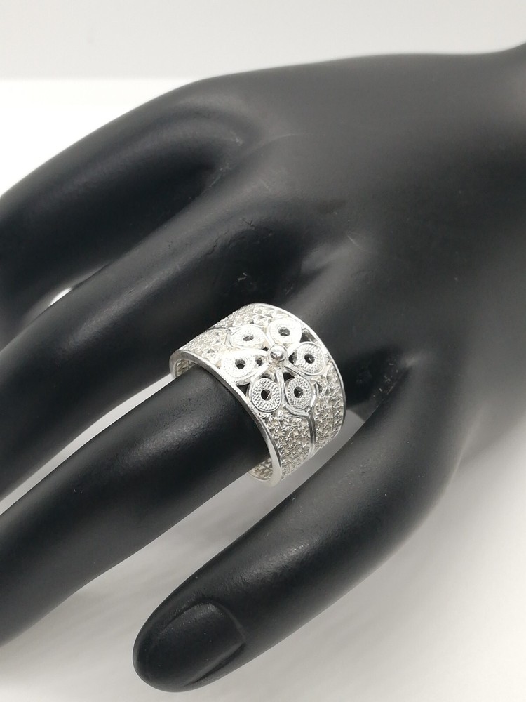 . 970 Solid Silver Women's Ring Size 6.5 Filigree New.