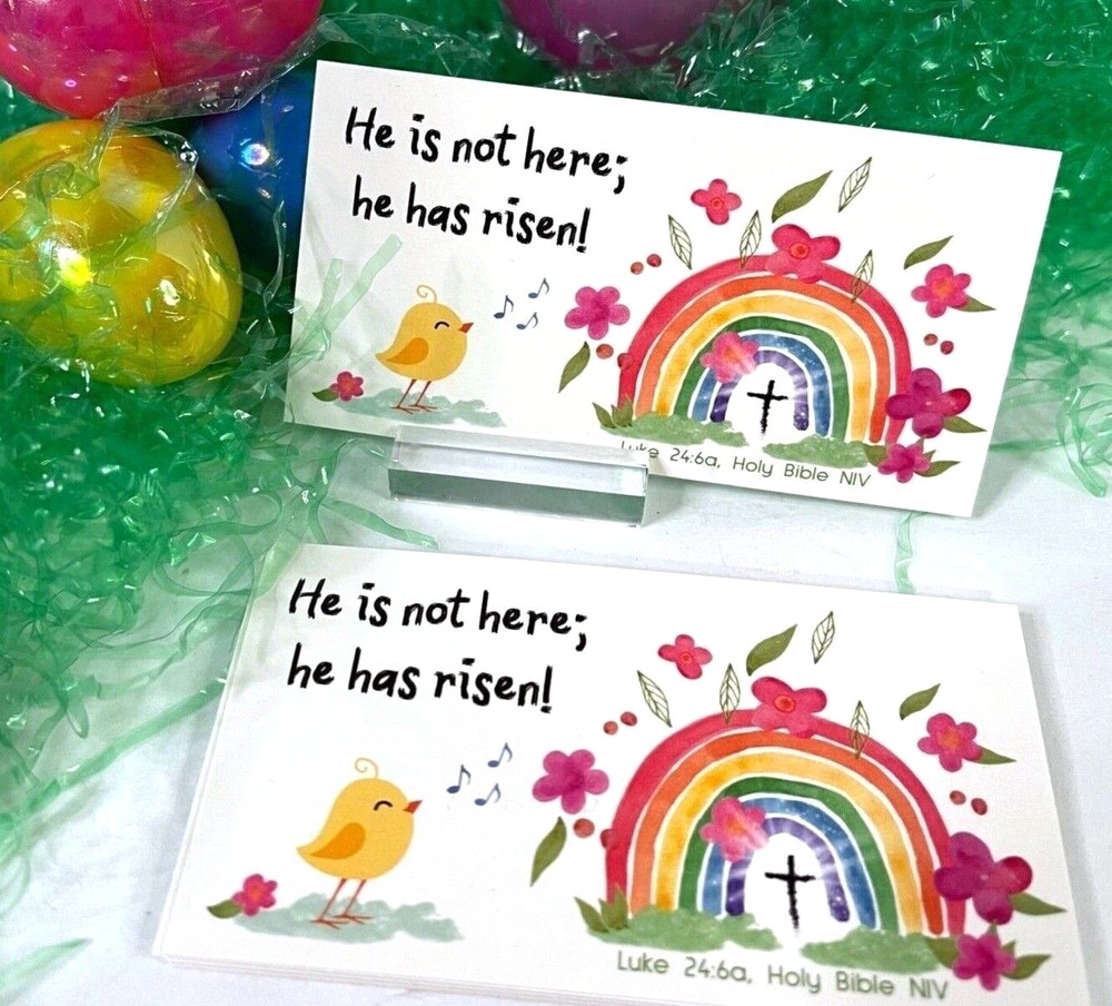 Easter Religious Cards, Kids Easter Cards, Scripture He Has Risen!  3.5x2"
