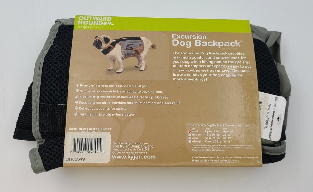Outward Hound Excursion Dog Backpack Small Blue Storage Working NEW