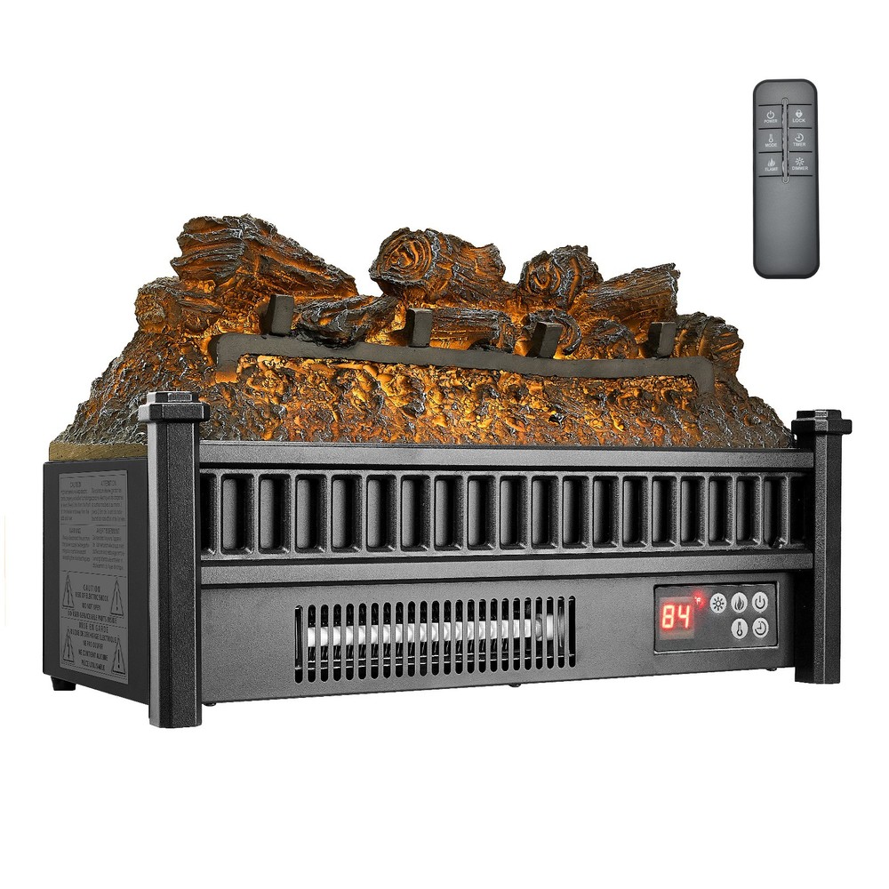 20 Inch Electric Fireplace Log Heater with Remote 5 Flame Brightness Timer