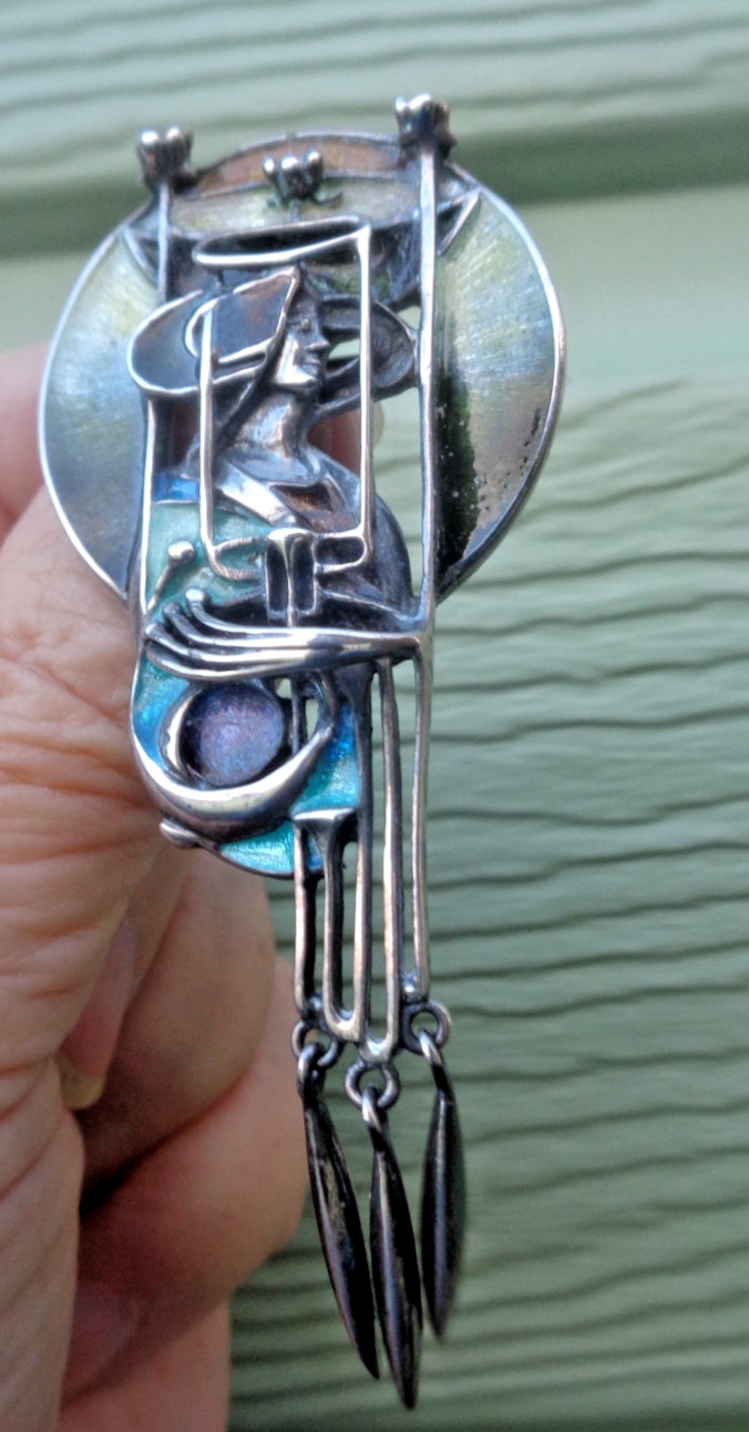 Pat Cheney Silver Pendant Brooch Scottish Sterling Enamel Art Nouveau Mackintosh