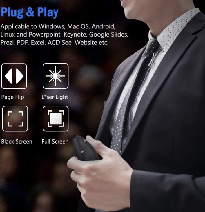 Wireless Presenter Model D100, 2.4 GHz With Laser Pointer 39’ FT Range