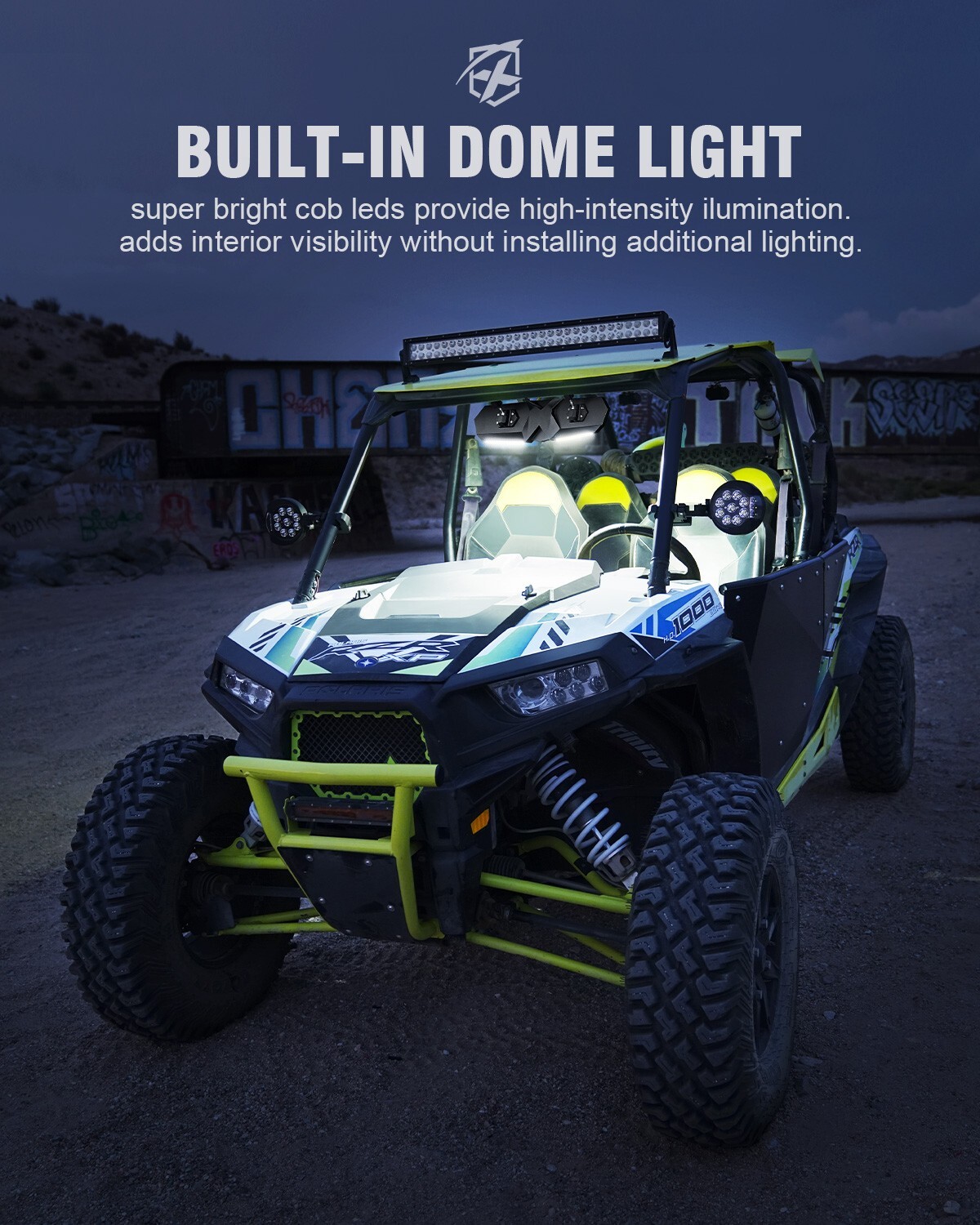 UTV Rear View Center Mirror w/ Light 1.75 - 2" For Polaris RZR XP 1000 Can Am X3