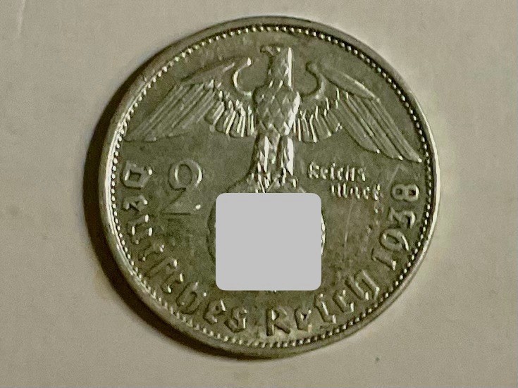 1938 Germany 2 Reichsmark Silver Coin