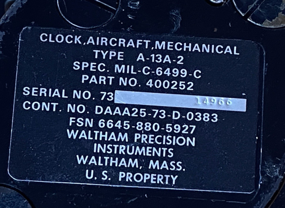 Vintage Waltham Mechanical Aircraft Clock A-13A-2