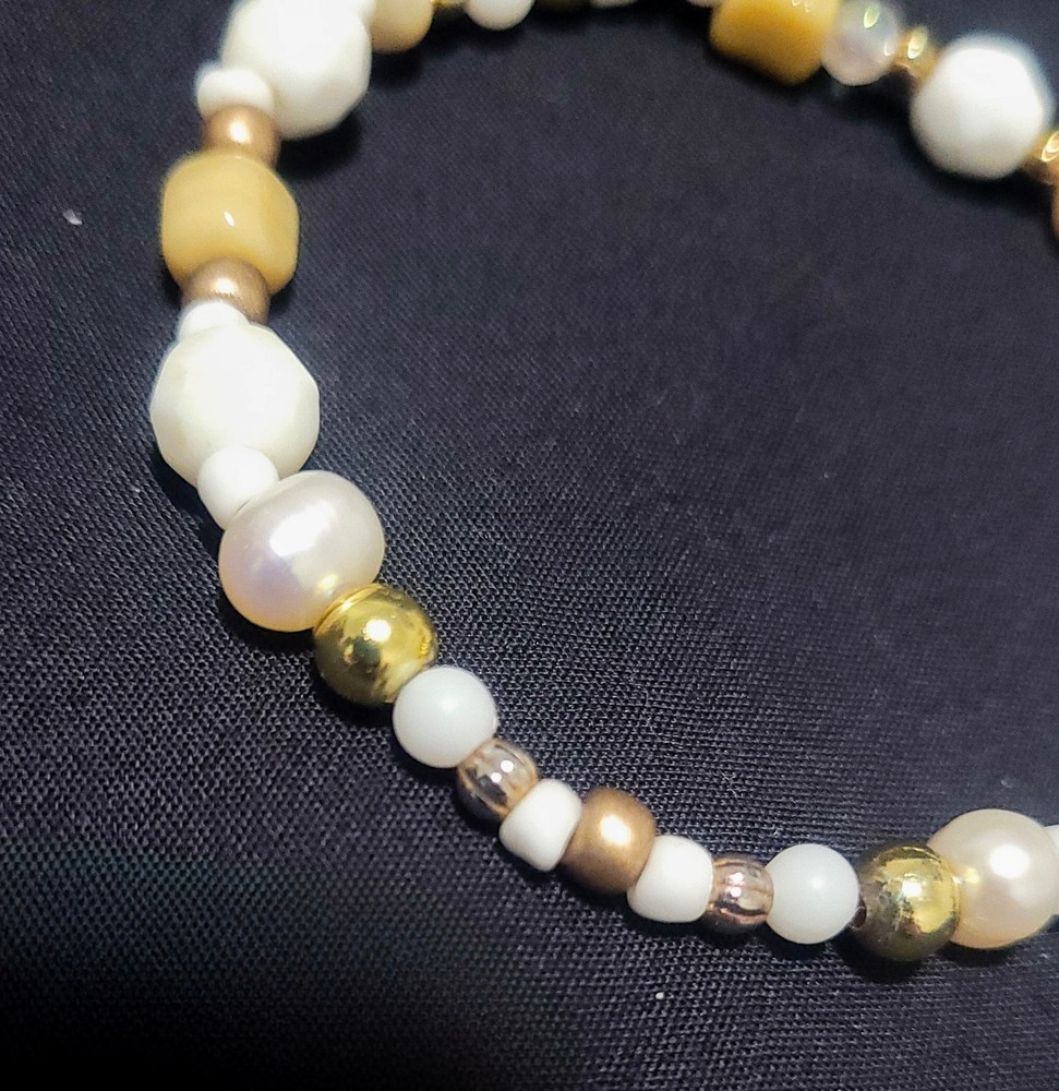 White Beaded Bracelet - Handmade Elastic Bracelet