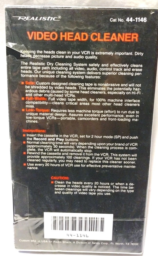 Realistic Video Head Cleaner 44-1146 Non-Abrasive Dry System AB