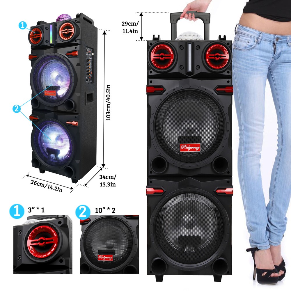 Dual 10" Portable Disco LED Bluetooth Speaker, Remote, & Powerful Sound System
