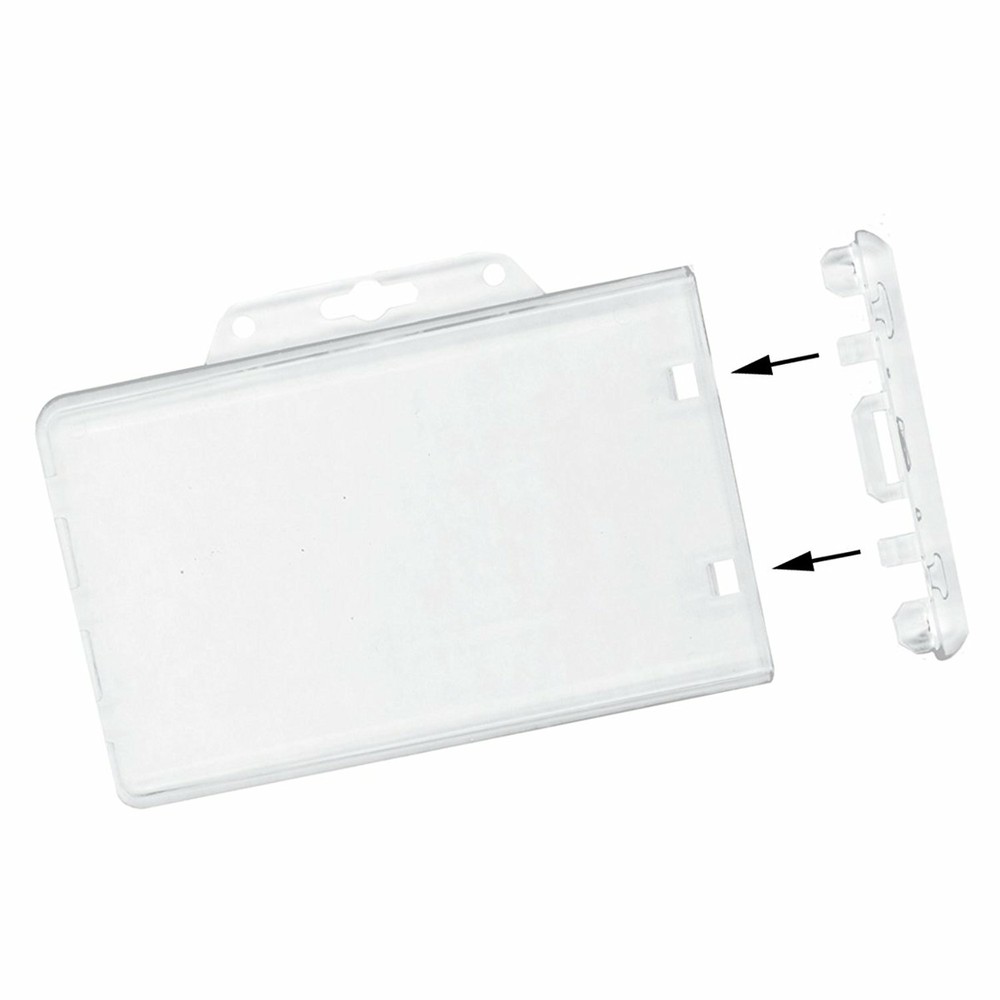100 Clear Horizontal Permanent Locking ID Card Badge Holders  Hard Rigid Plastic