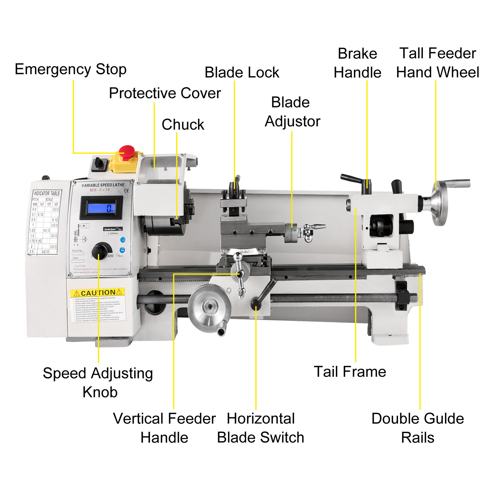 Mini Metal Lathe 8"x14" Metalworking Machine Variable Speed 2250 RPM 600W 110V