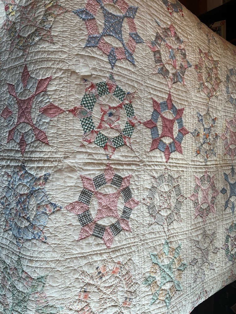 Vintage Quilt Feedsack Compass Patchwork Handstitched