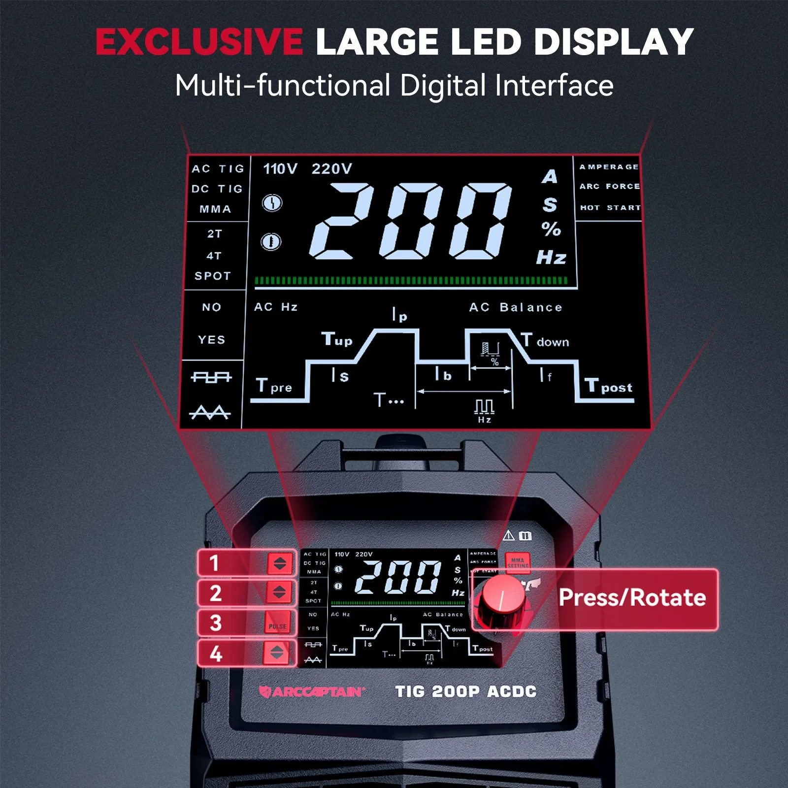 Arccaptain AC DC TIG200P Multi Process Pulse TIG Aluminum Welder