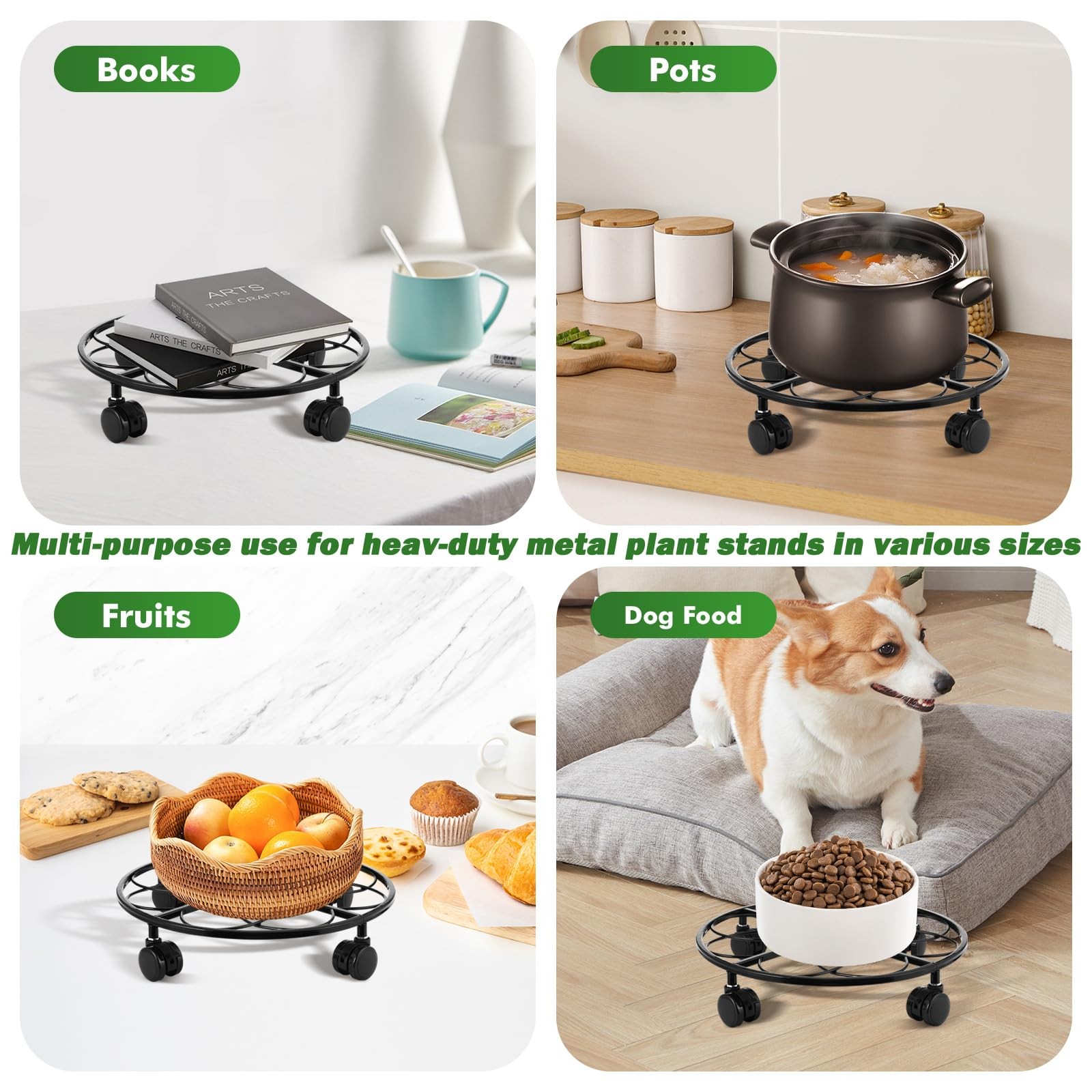 5 Packs 13.5 inches Metal Heart Plant Caddy with Wheels Large Rolling Plant S...