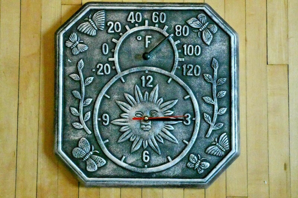 13 Inch Black Finish Clock Thermometer
