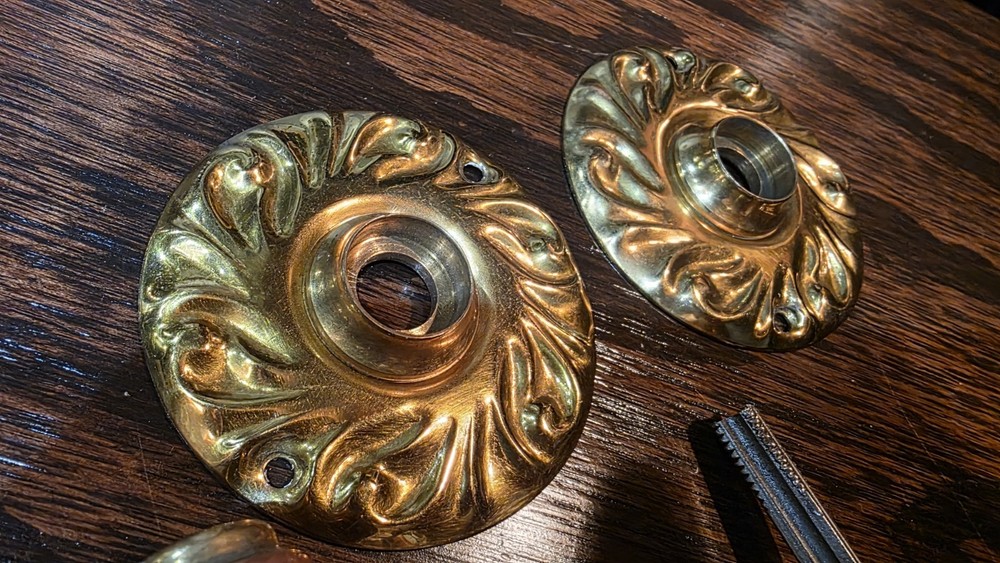 Oval Crystal Door Knobs AABCO Rosettes & spindle Cut Glass Set, Copper Brass