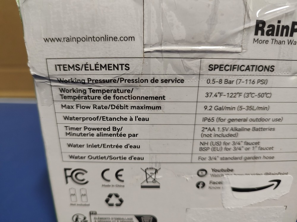 Rainpoint 1-Zone Water Timer ITV105 Water/Rustproof Rain Delay Watering
