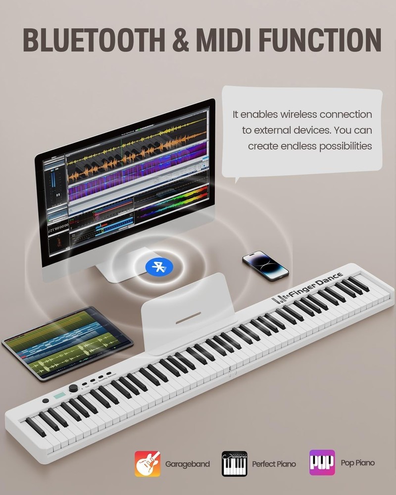 Digital Piano Keyboard 88 Keys Portable Bluetooth MIDI Touch Sensitive