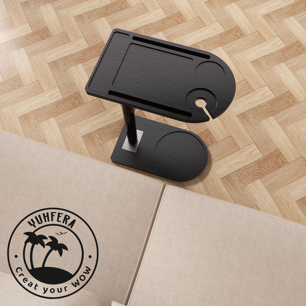 360° Rotatable Sofa Tray Table for Couch Arm - Height Adjustable End Table for B