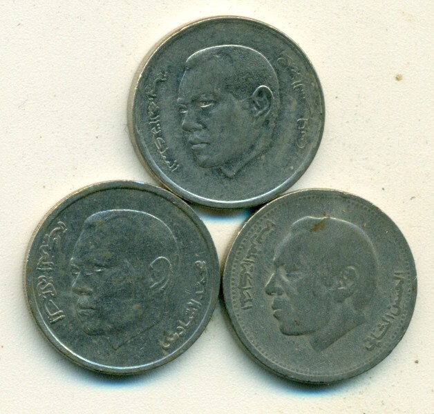 3 DIFFERENT 1 DIRHAM COINS from MOROCCO - 1987, 2002 & 2016 (3 DIFFERENT TYPES)