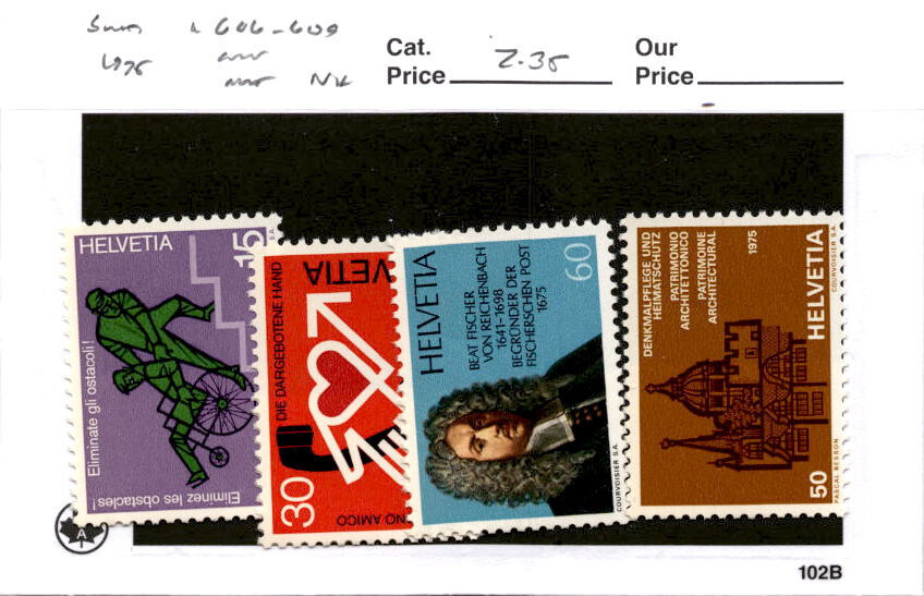 Switzerland, Postage Stamp, #606-609 Mint NH, 1975 (AB)