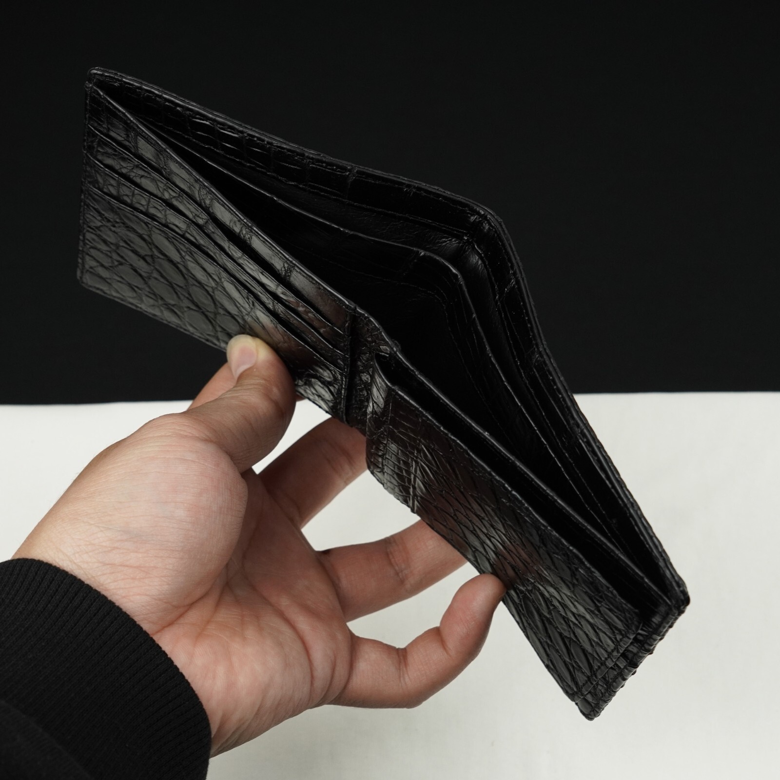 Double Sided Crocodile Black Bifold Leather Wallet Men's Skin Billfold Wallet