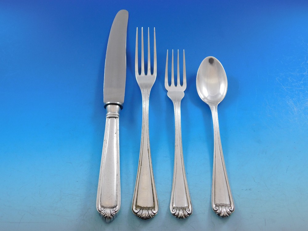 Portugese 833 Silver Flatware Set Service for 12 Scroll design 150 pieces Dinner