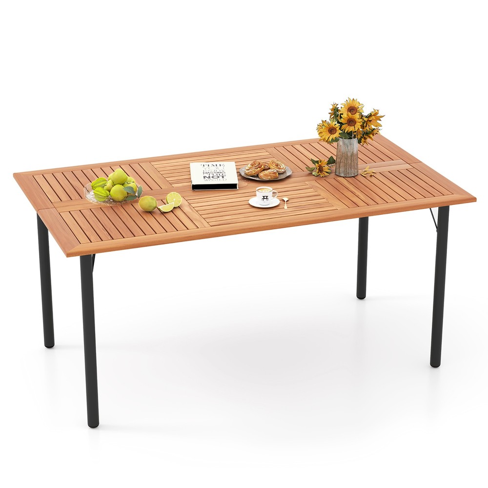 Rectangular Acacia Wood Dining Table w/ 1.9'' Umbrella Hole Patio Natural &