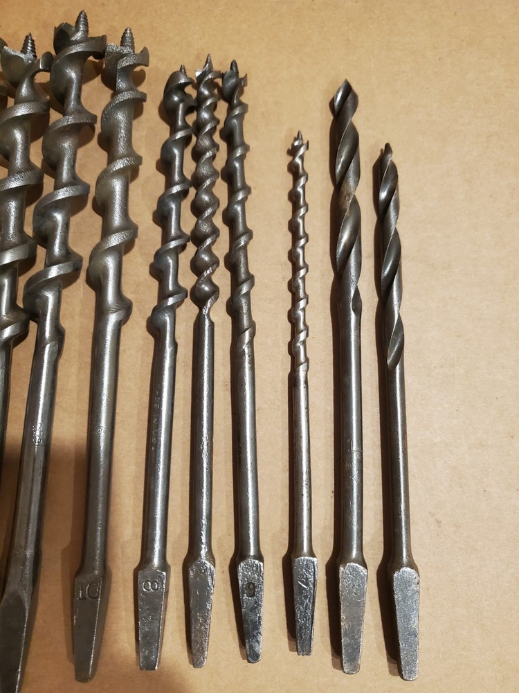 12 Vintage Bit Brace Hand Drill Bits,Auger bits,Adjustable, Old Carpenter Tools