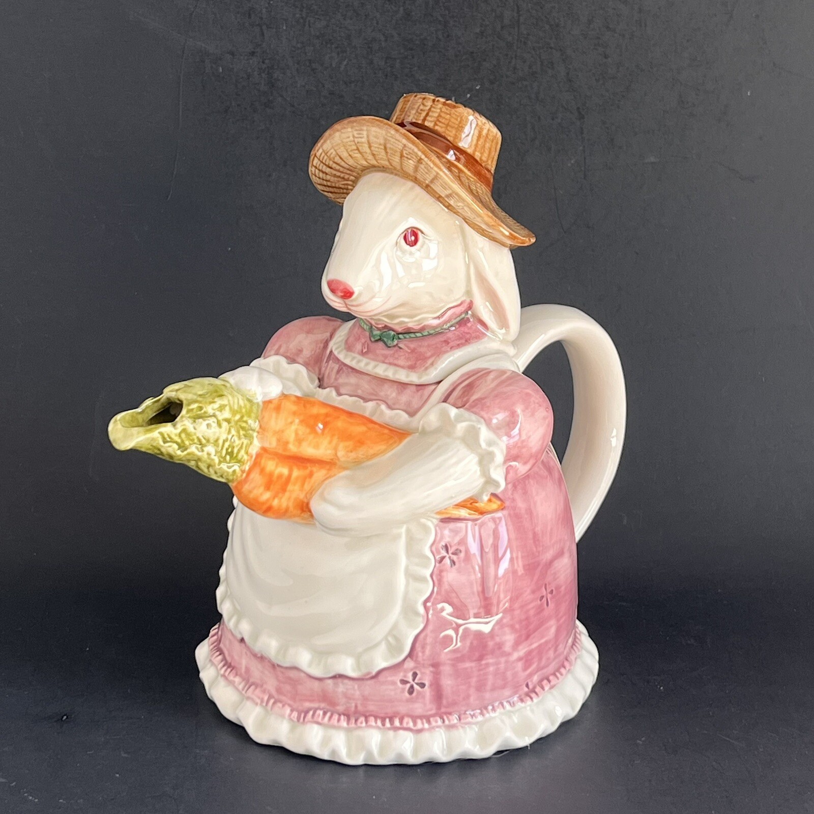 Otagiri Handpainted Ceramic Gardening Bunny Teapot 10”  Cottagecore