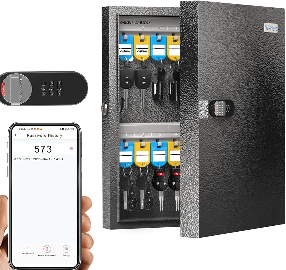 Key Lock Box with Dual Lock 32 Key Cabinet Wall Mount Lockable Secure Storage