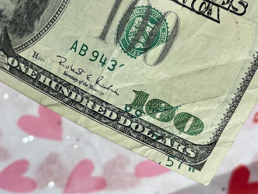1996 $100 *SERIAL NUMBER INTERIOR FOLD ERROR* Circulated Withrow Rubin