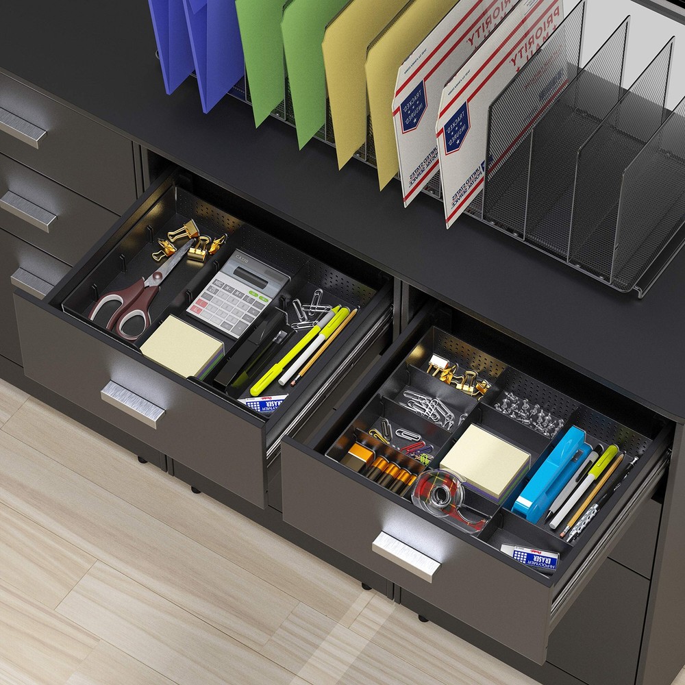 Drawer Organizer Tray with 9 Adjustable Compartments, Black