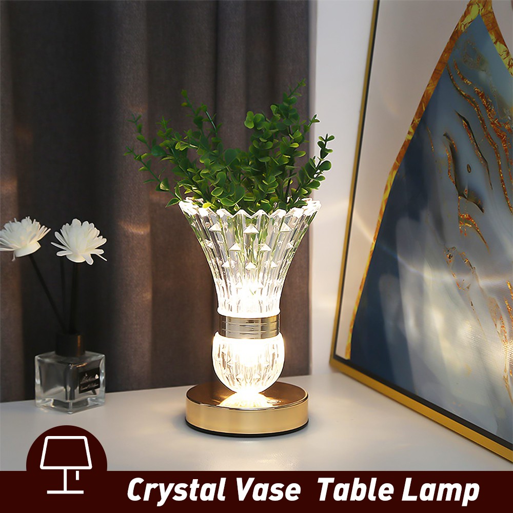 LED Crystal Table Lamp Vase Night Light Touch Dimmable Atmosphere Bedside Gift