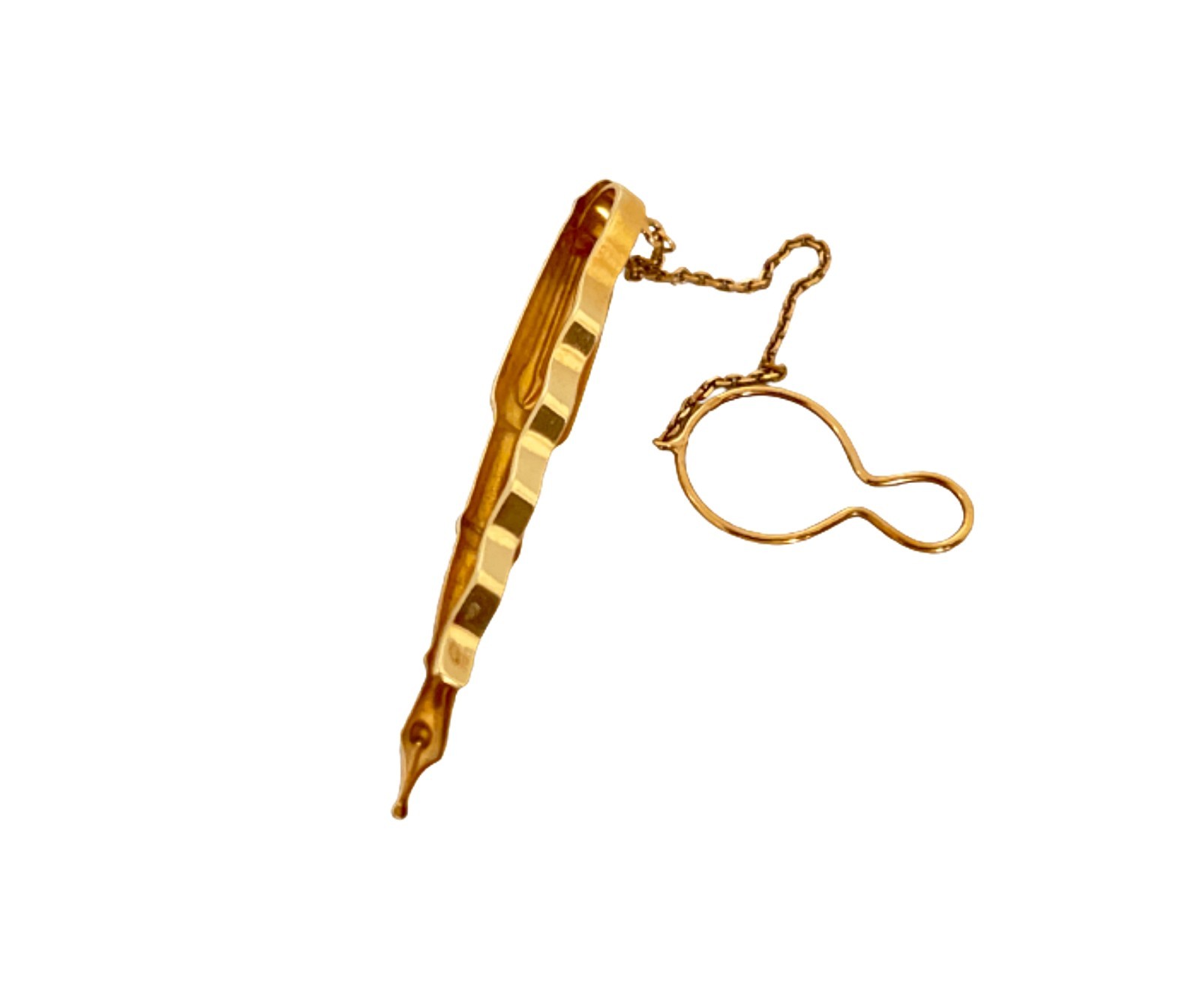 Unique Gold tie clip miniature fountain pen in yellow and white gold France