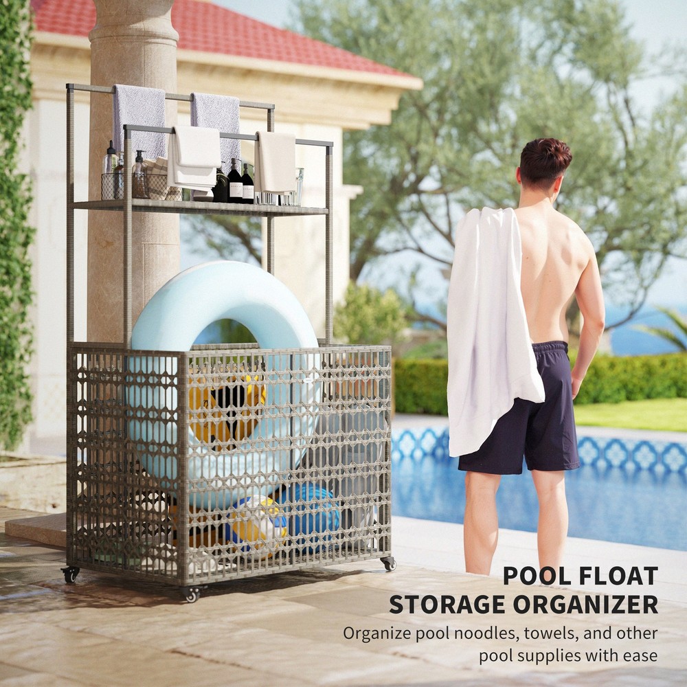 Pool Float Storage Organizer, Rattan Pool Float Holder