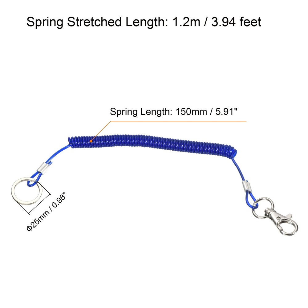 6" Plastic Retractable Coil Spring Keychain Strap Ring Lobster Clasp, Dark Blue