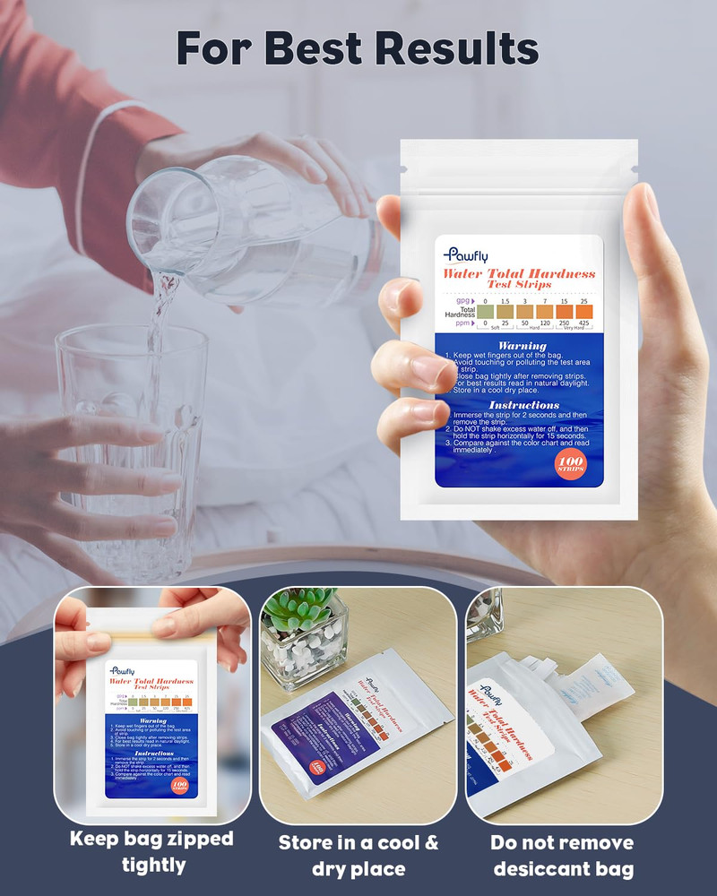 Hardness Test Kit - 100 Strips for Drinking, Tap, Well, Pool & Spa Water - Quick