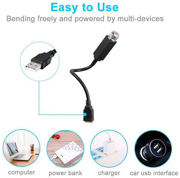 USB Atmosphere Decoration Red Car Interior, Ceiling LED Projector Light