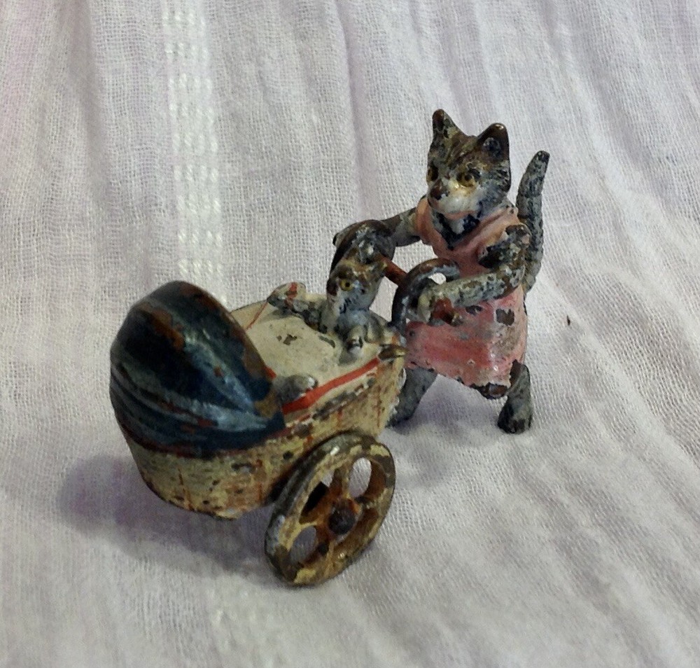 antique Austrian bronze kittens in buggy
