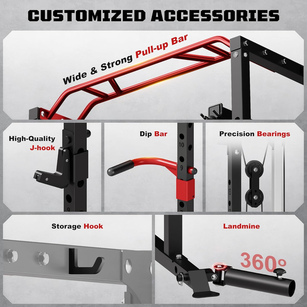 Power Cage, 2000LBS Multi-Function S11 Power Rack with LAT Pulldown, Squat Rack
