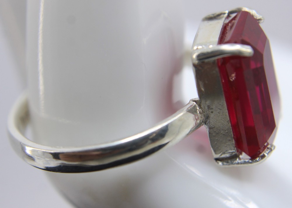 5.77 Gms Natural Red Ruby Emerald Cut Sterling Silver 925 Ring Gift For Her
