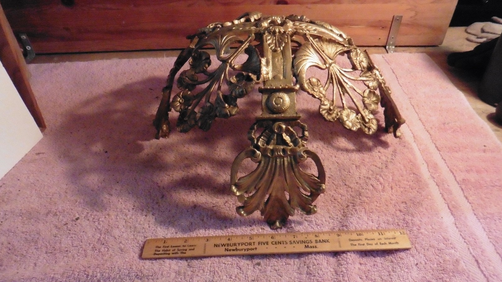 Antique Gilt Bronze Chandelier Base Ornate Acanthus Leaf Motif Louis XV Rococo