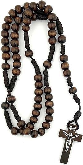 Catholic Beechwood Dark Olive Wood Bead Beaded Rosary for Church Prayer 18.5 In