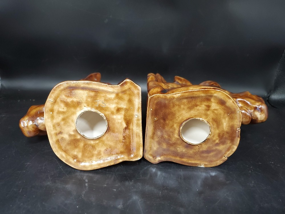 MCM Studio Pottery Horse Bookends Equestrian Lusterware Brown