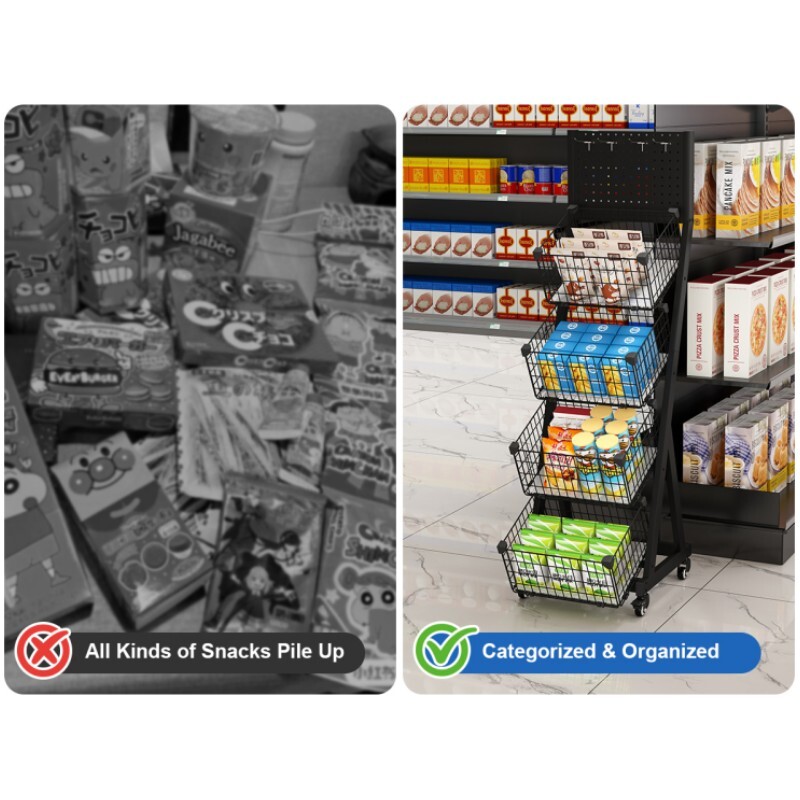 Retail Display Rack Stand 4 Tier Snack Candy Shelf Cart w/Wheels & Display Board
