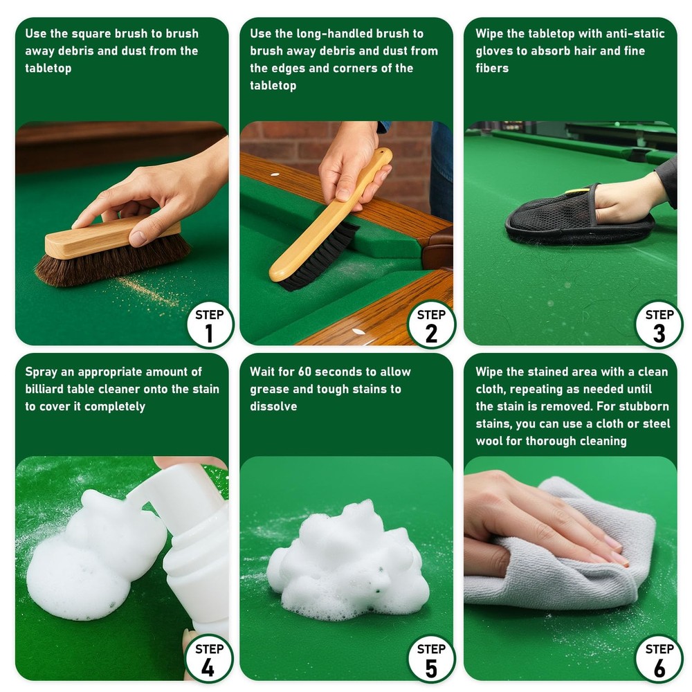 8pcs Pool Table Cleaning Kit - Powerful Cleaner Quickly Breaks Down Chalk St...