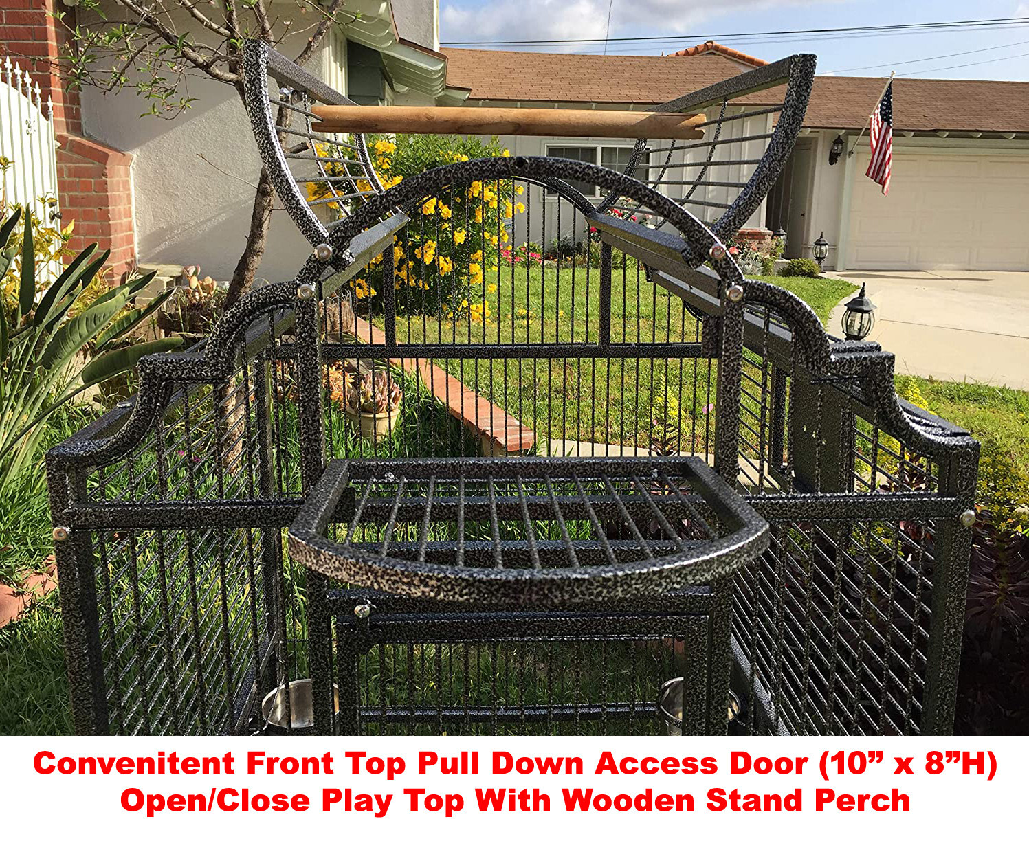 Large Stylish Wrought Iron Open Dome Play-Top Parrot Macaw Cockatoos Bird Cage