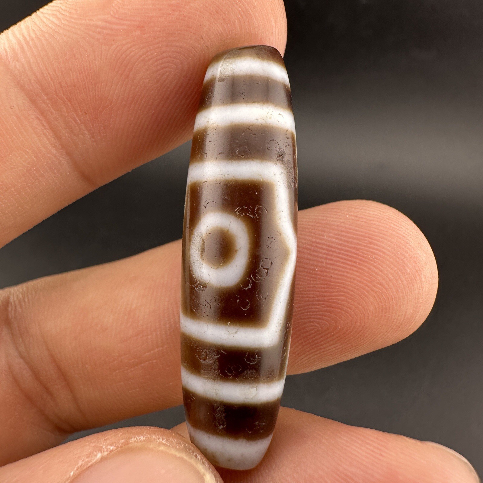 Rare Himalayan Tibetan 3 Eyes Agate Dzi Bead Amulet Rare