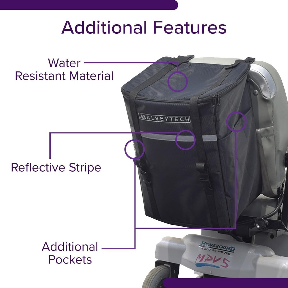 Compact Extra Large Mobility Scooter Bag with Adjustable Straps - Black Nylon